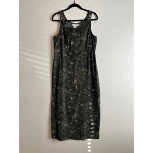 Vintage Y2K‎ Floral Maxi Overall Dress Forest Green Size M/L Whimsygoth Fairy